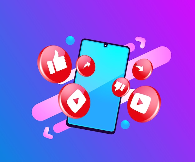 Icônes De Médias Sociaux 3d Youtube Avec Symbole De Smartphone