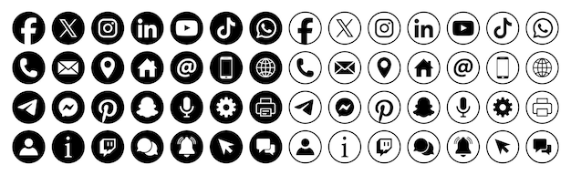 Les icônes des médias sociaux et de la communication sont définies dans un style solide et contourné