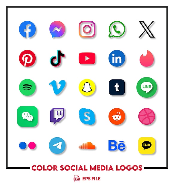 Icones de médias sociaux avec des couleurs pour les messages de médias sociaux