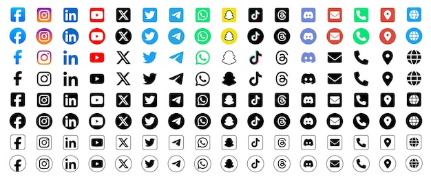 Les icônes des médias sociaux, les logos et l'illustration des icônes de contact