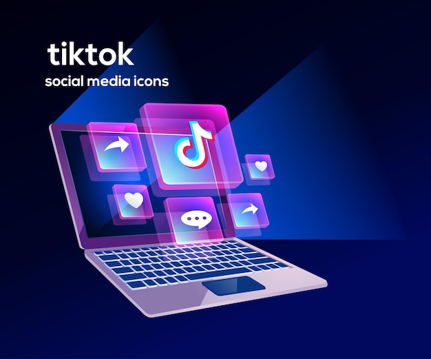 Icônes De Médias Sociaux Tiktok Avec Symbole D'ordinateur Portable