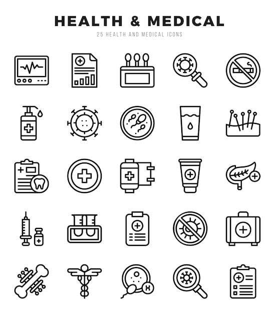 Icones médicales de la santé Pack d'illustration vectorielle de style linéaire