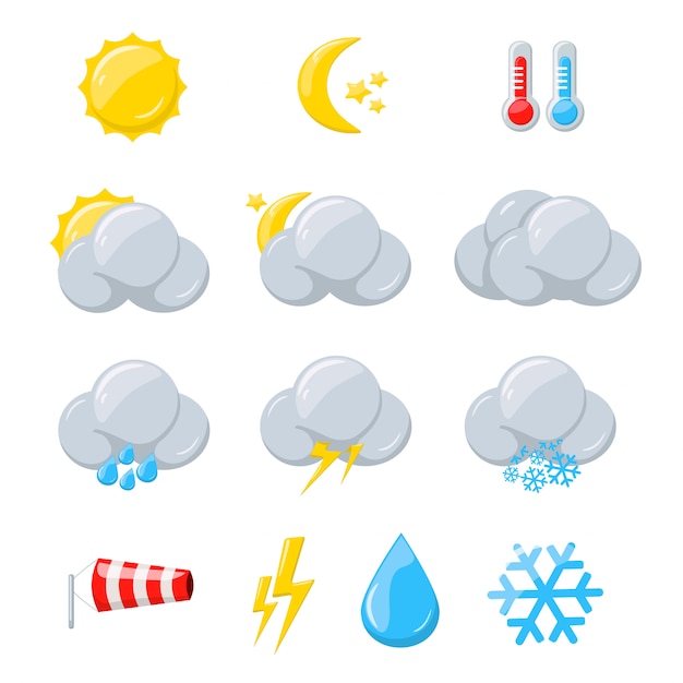 Vecteur icônes météo pour les prévisions météorologiques avec soleil