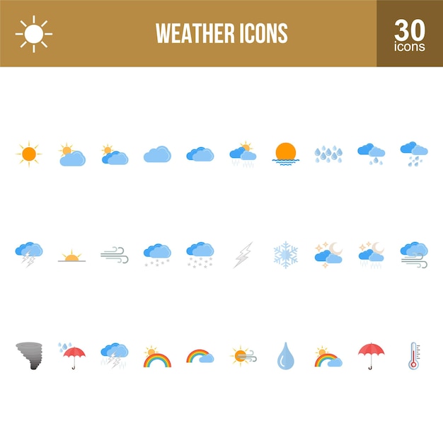 Icones météorologiques Collection de symboles météo et d'éléments pour les prévisions et la conception