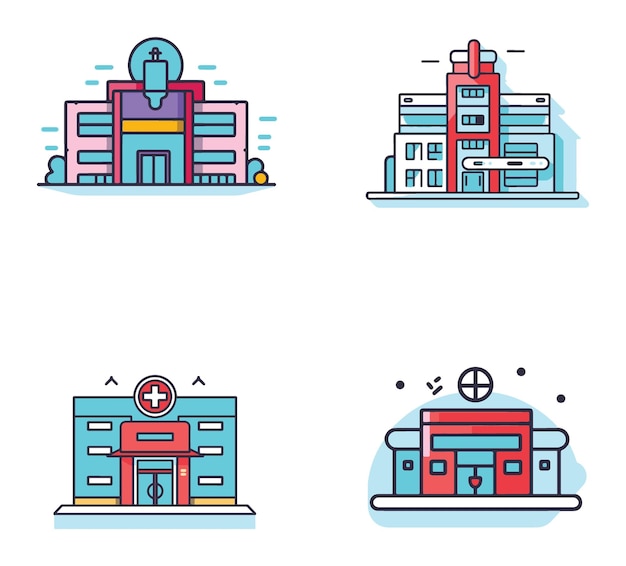 Les Icônes Minimales Plates Du Vecteur De Signalisation De L'hôpital