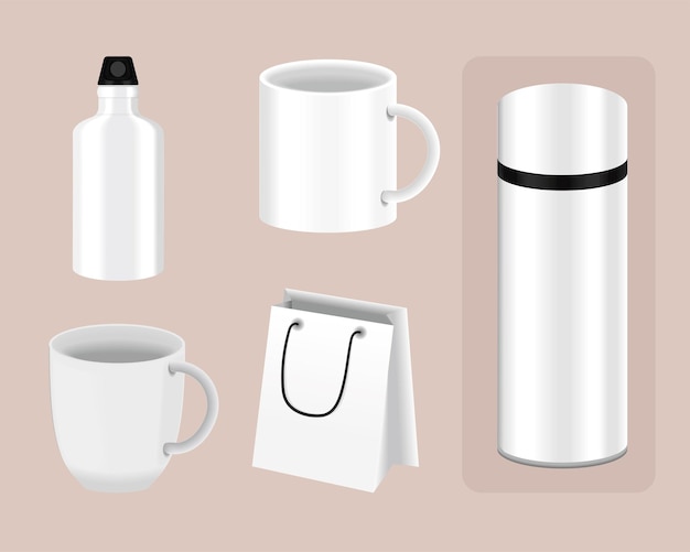 Icônes mockup thermos et tasses