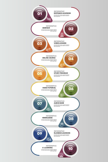 Vecteur icônes de modèle d'apprentissage en ligne infographique de différentes couleurs