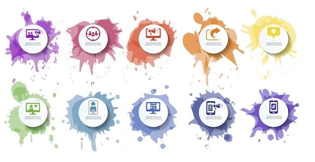 Icônes de modèle d'infographie de médias sociaux dans différentes couleurs