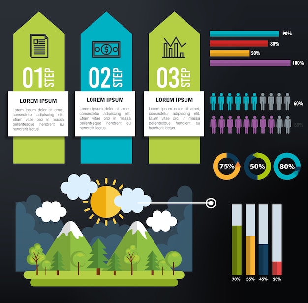 Vecteur icônes de modèle infographie nature