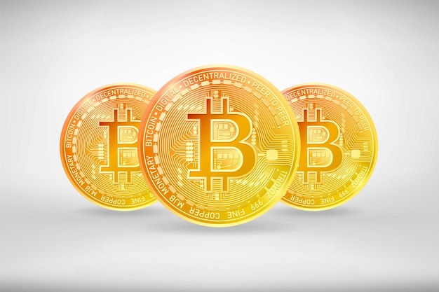 Icônes De Monnaie Crypto Bitcoin Doré Avec Des Ombres Isolées Sur Fond Blanc. Illustration Vectorielle Réaliste.