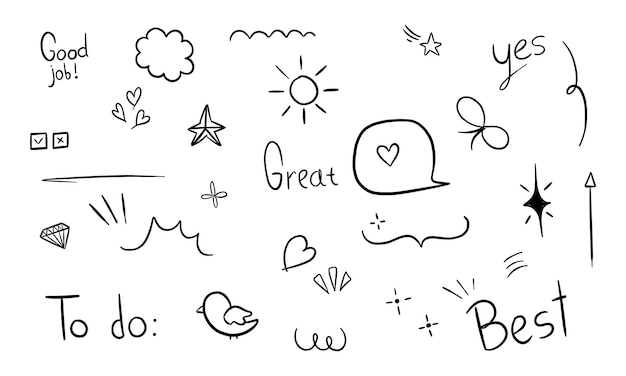 Des icônes et des mots dessinés à la main pour l'affirmation et l'encouragement positifs