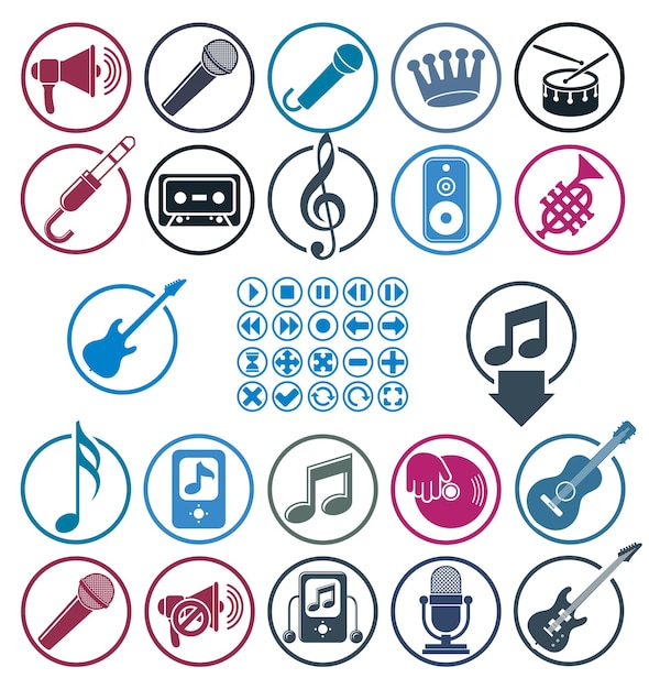 Vecteur icônes de musique définies simples icônes vectorielles à une seule couleur définies pour la musique et le son