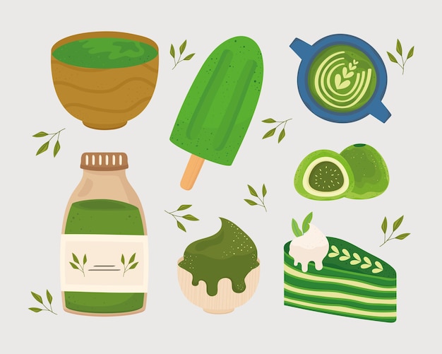 Icônes naturelles de thé matcha