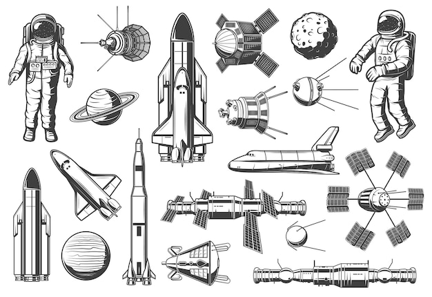 Icônes de navettes de fusées d'astronomie et d'espace extra-atmosphérique