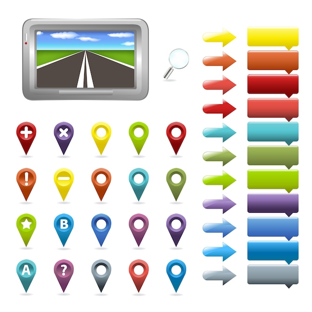 Vecteur icônes de navigateur et de carte, sur fond blanc, illustration