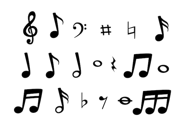 Les icônes de notes de musique définissent le vecteur des notes noires symbole des notes de musique symbole