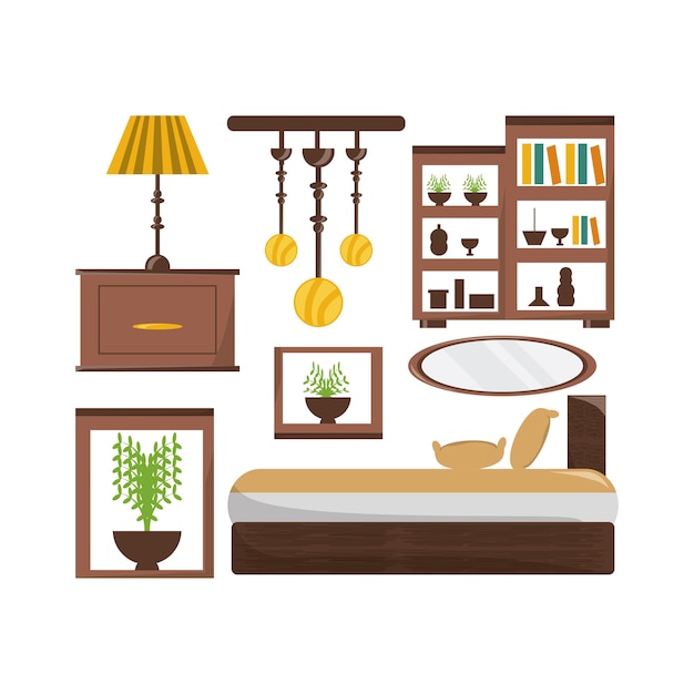 Vecteur icônes d'objets meubles chambre à coucher