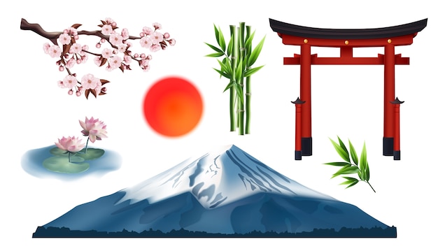 Des icônes de parcs japonais dans un style réaliste