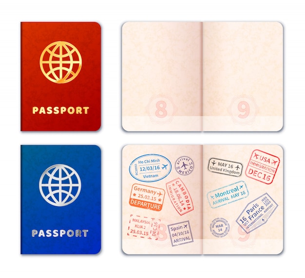 icônes de passeport réalistes
