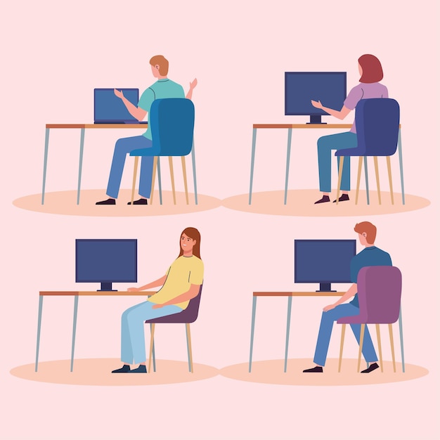 Icônes avec des personnes dans l'ordinateur