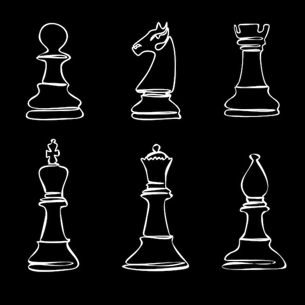 Vecteur icones de pièces d'échecs silhouettes noires isolées sur fond blanc illustration vectorielle