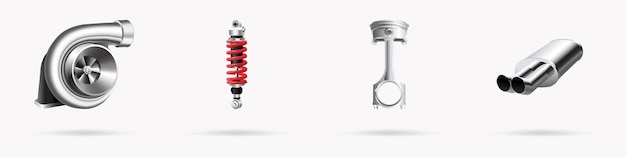Icônes de pièces de voiture d'illustration vectorielle définies 3d réalistes