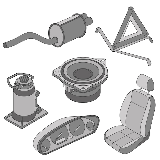 Vecteur icônes de pièces de voiture vecteur isométrique