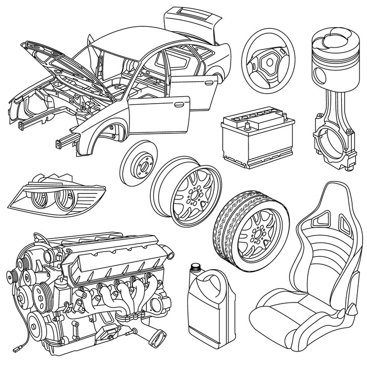 Icônes de pièces de voiture vecteur isométrique