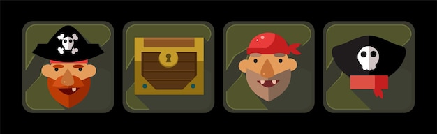 Les Icônes Pirates Et Les Cadres D'objets De Jeux Web Sont Un Ensemble Vectoriel