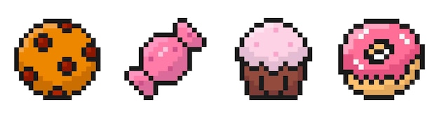 icônes de pixels sucrés vintage 8 bits années 80 années 90 jeux d'ordinateur jeux d'arcade articles