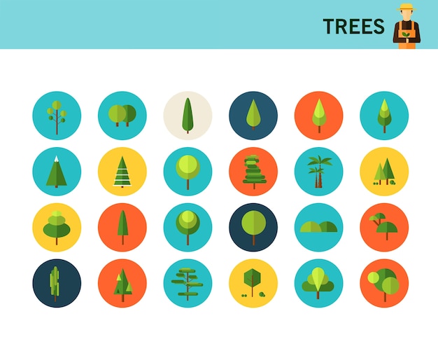 Icônes Plat Concept D'arbres.