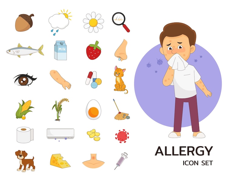 Vecteur icônes plates de concept d'allergie