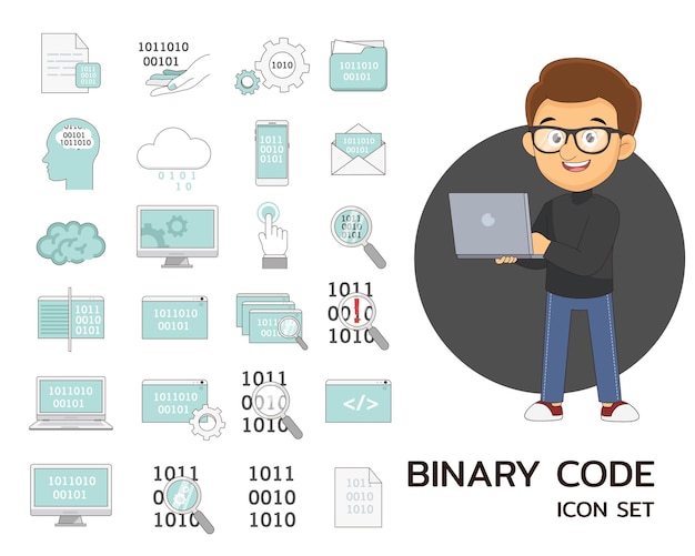 Icônes Plates De Concept De Code Binaire