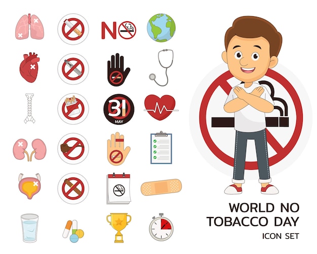 Icônes Plates Du Concept De La Journée Mondiale Sans Tabac