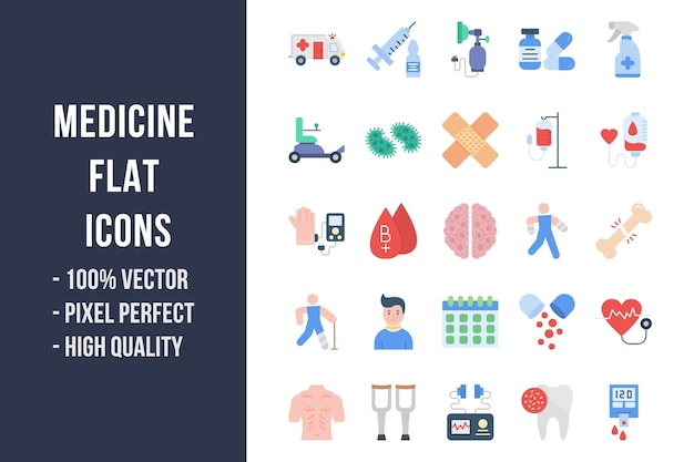 Icônes plates multicolores de médecine