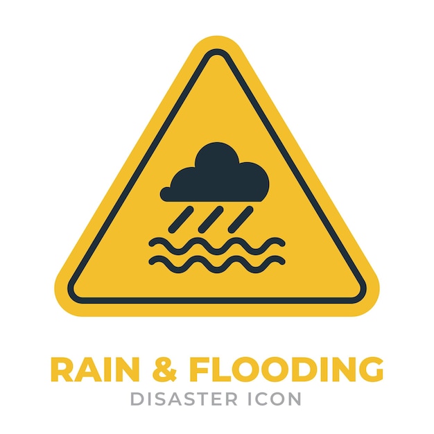 Vecteur icônes plates et signes d'avertissement symboliques de pluie et d'inondation