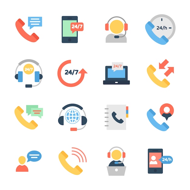 Icônes plates de support client en ligne