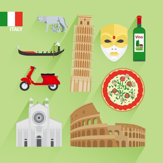 Icônes plats Italie