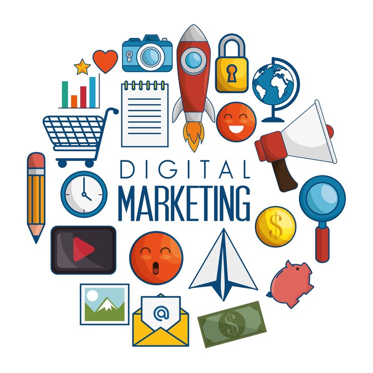Vecteur icônes plats de marketing numérique