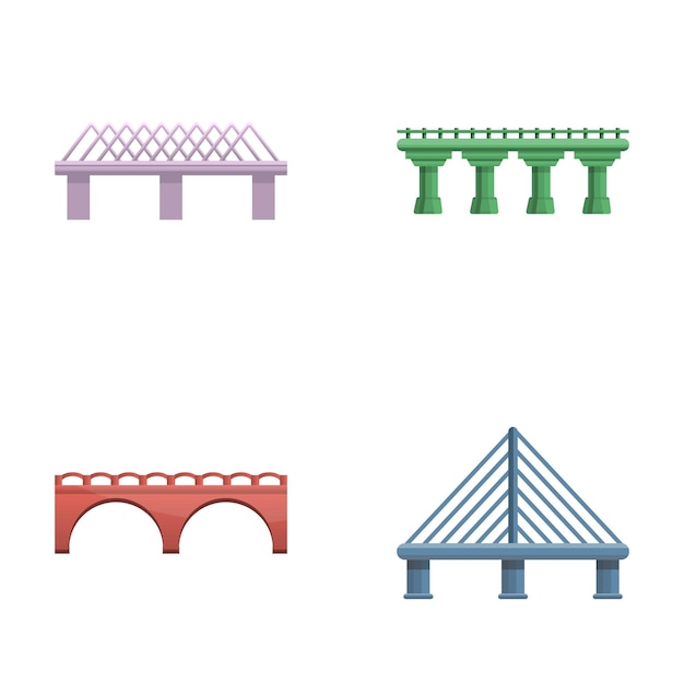 Icônes De Pont Définies Vecteur De Dessin Animé Différents Types De Pont Infrastructure De Construction De Routes