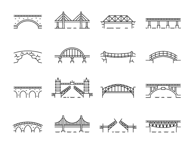 Icônes De Pont De Ligne Arche De Viaduc Sur Le Chemin De Fer Fluvial