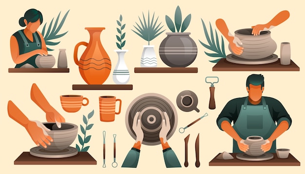 Vecteur icones de poterie dans le style gradient