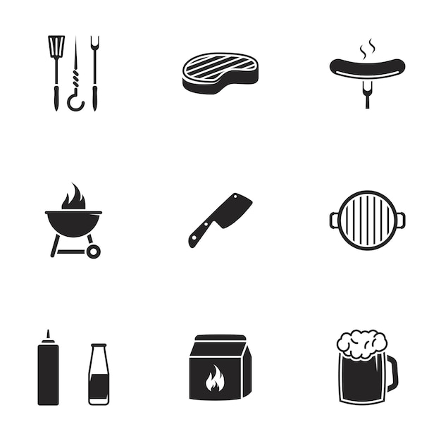Icones pour le barbecue à thème Arrière-plan blanc