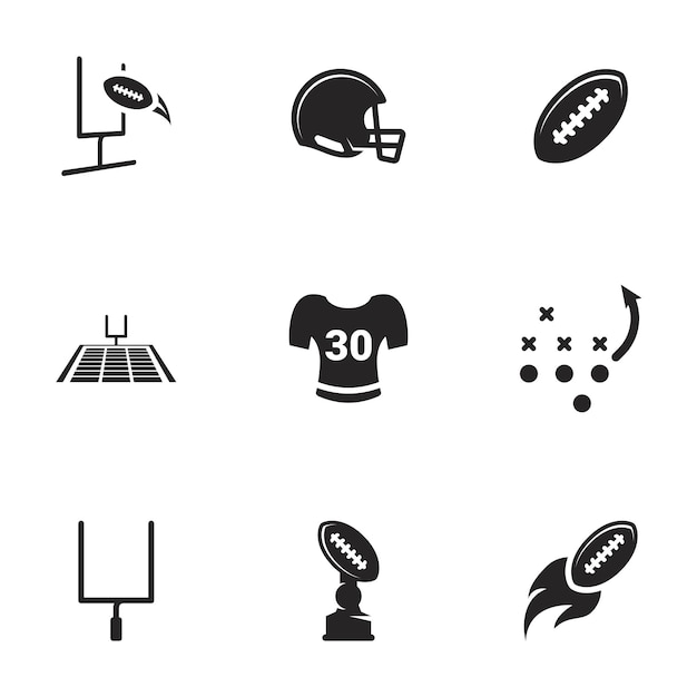 Icones pour le thème jeu d'icônes vectorielles de football américain Fond blanc