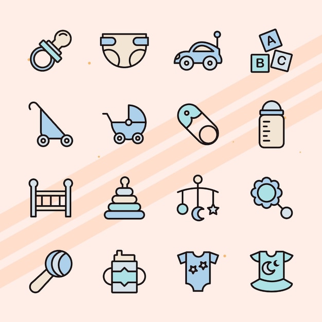 Icones de produits pour bébés et de soins essentiels pour les nouveaux parents