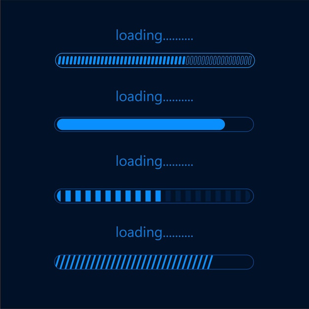 Vecteur icônes de progression de la barre de chargementstyle de superposition de fond bleu