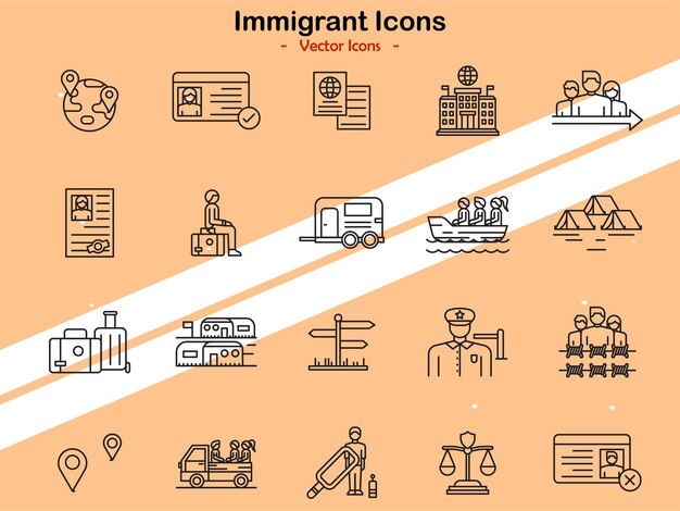 Icones représentant des symboles d'immigrants et des thèmes de la diversité