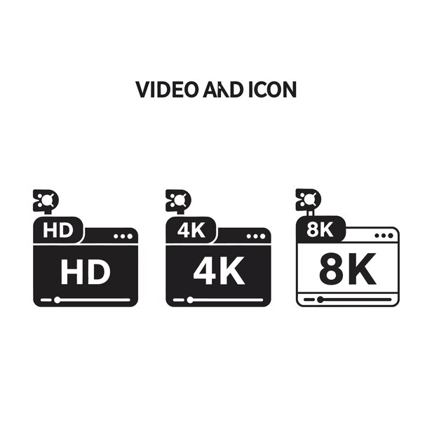 Icones de résolution vidéo HD 4K et 8K