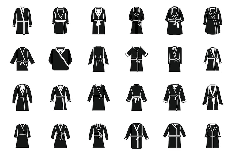 Vecteur les icônes de robe de chambre sont constituées d'un simple vecteur robe de bain satin