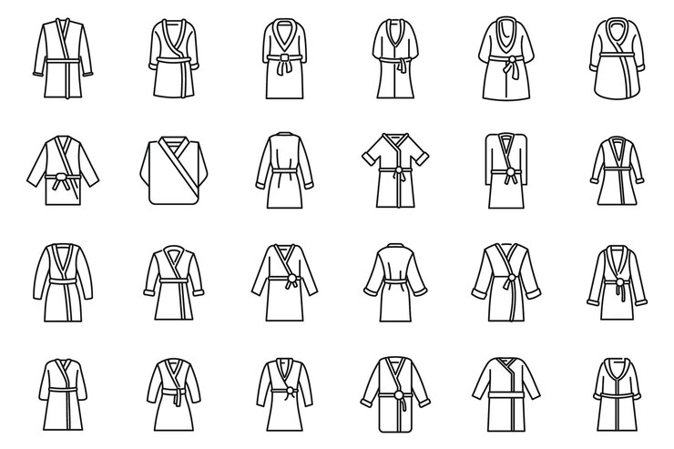 Vecteur les icônes de la robe de chambre sont définies par le vecteur du contour. la robe de bain est en satin.
